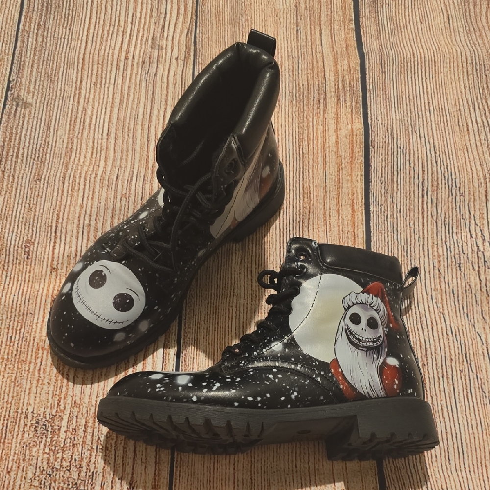 Black Boots with Skeleton Design